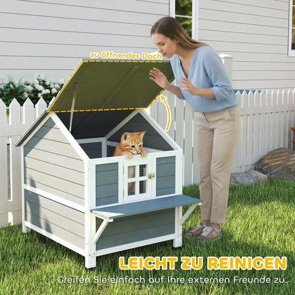 Katzenhaus für draußen, erhöhte Bauweise, wasserdichtes Dach