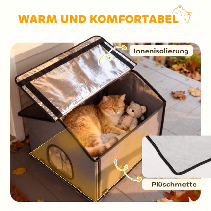 Outdoor Cat House, Foldable & Elevated with Cushion, Grey