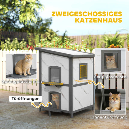 Outdoor-Katzenhaus, wasserdichter Holzunterschlupf, mehrere Eingänge