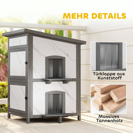 Outdoor-Katzenhaus, wasserdichter Holzunterschlupf, mehrere Eingänge