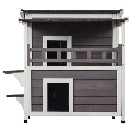 Outdoor Cat House, Weatherproof 2-Story Wood, Balcony