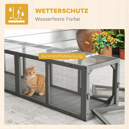 Outdoor Cat Tunnel, Weatherproof Wood & Plastic, 146 cm