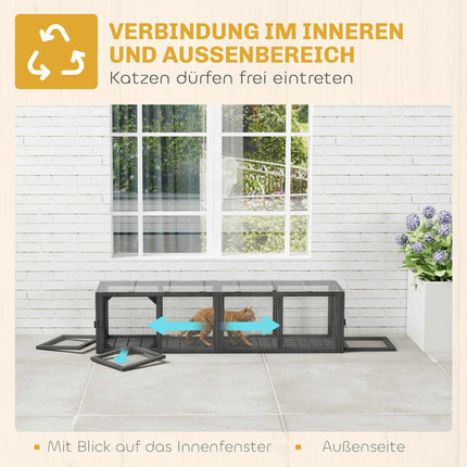 Outdoor Cat Tunnel, Weatherproof Wood & Plastic, 146 cm