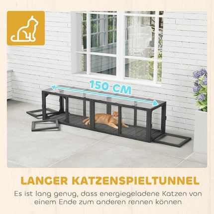 Outdoor Cat Tunnel, Weatherproof Wood & Plastic, 146 cm