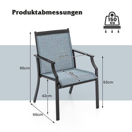 Gartenstuhl-Set (2 Stück), atmungsaktiver Stoff, Metallgestell, Blau