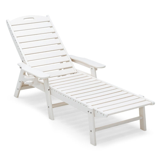Outdoor-Chaiselongue, Terrassenstuhl, HDPE, Liegestuhl, Rückenlehne verstellbar, Weiß
