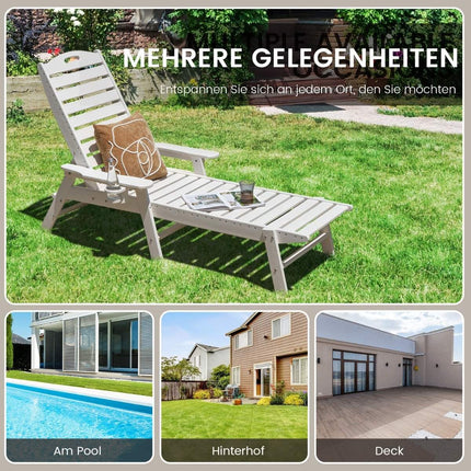 Outdoor-Chaiselongue, Terrassenstuhl, HDPE, Liegestuhl, Rückenlehne verstellbar, Weiß