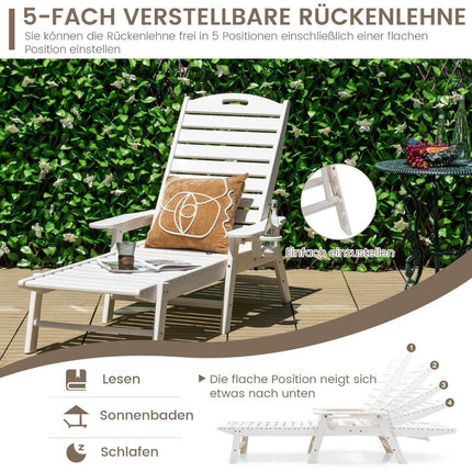 Outdoor-Chaiselongue, Terrassenstuhl, HDPE, Liegestuhl, Rückenlehne verstellbar, Weiß