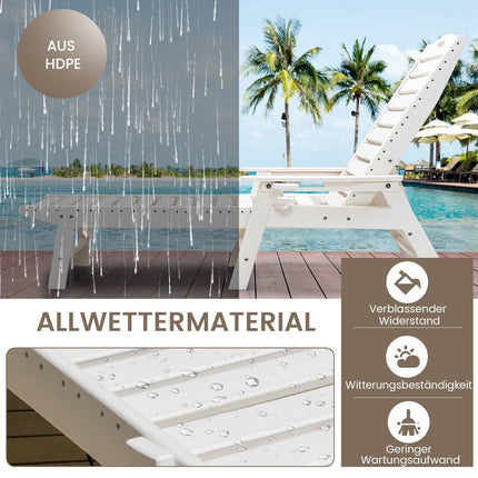 Outdoor-Chaiselongue, Terrassenstuhl, HDPE, Liegestuhl, Rückenlehne verstellbar, Weiß