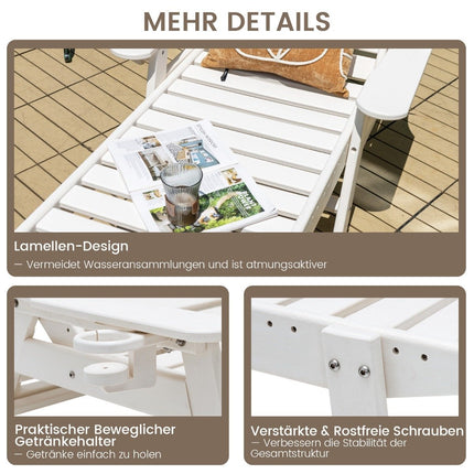 Outdoor-Chaiselongue, Terrassenstuhl, HDPE, Liegestuhl, Rückenlehne verstellbar, Weiß