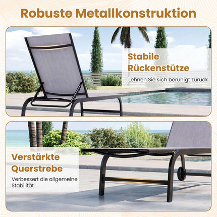 Outdoor Chaise Lounge Chairs, Set of 2, Adjustable Recline
