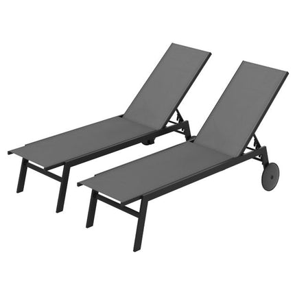 Gartenliegen, 2er-Set, Rollen, Grau