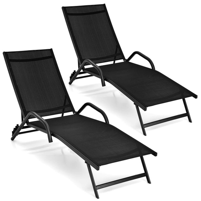 Outdoor Chaiselongue-Set, Verstellbare Rückenlehne, Schwarz