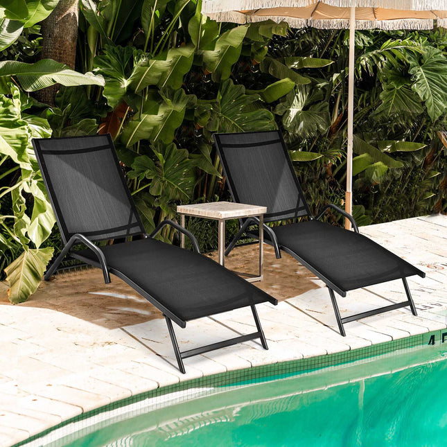 Outdoor Chaiselongue-Set, Verstellbare Rückenlehne, Schwarz