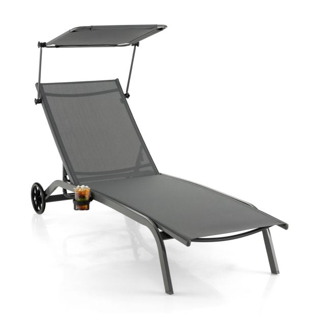 Outdoor-Chaiselongue mit Sonnendach, Rollen, Metallrahmen
