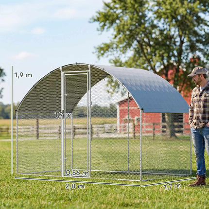Outdoor Chicken Run 2.8 x 1.7 x 1.9 m with Cover, Galvanised Steel, Silver