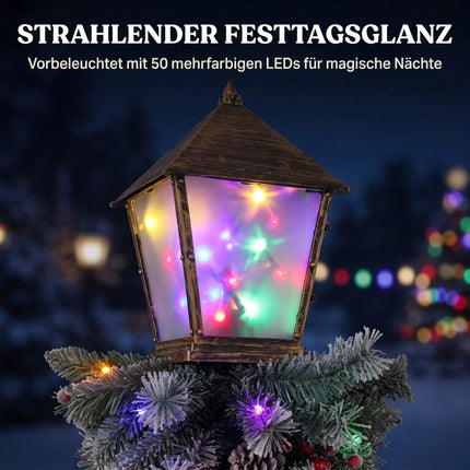 Outdoor Christmas Lantern with LED Lights, Pinecones, Berries