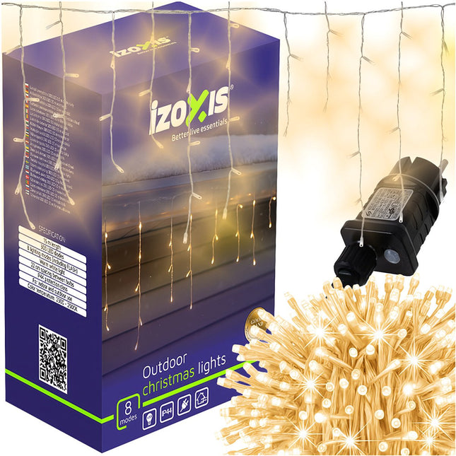 Weihnachts-Lichterkette für Außen, 300 LEDs, warmweiß, 15m, 8 Modi