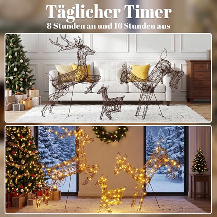 Outdoor Christmas Reindeer Set with 200 LED Lights, Timer