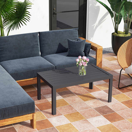Outdoor-Couchtisch, Lamellenplatte, verzinkter Stahl, Grau