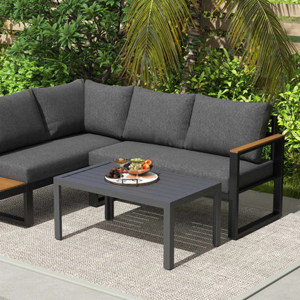 Outdoor-Couchtisch, Lamellenplatte, verzinkter Stahl, Grau