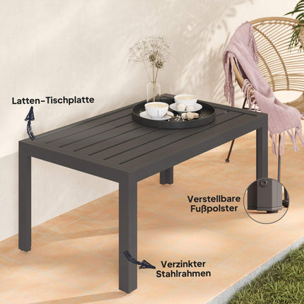 Outdoor-Couchtisch, Lamellenplatte, verzinkter Stahl, Grau