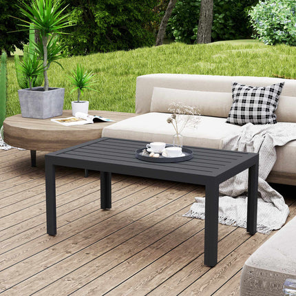 Outdoor-Couchtisch, Lamellenplatte, verzinkter Stahl, Grau