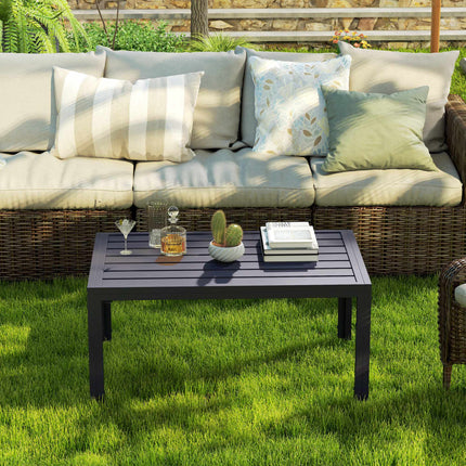 Outdoor-Couchtisch, Lamellenplatte, verzinkter Stahl, Grau