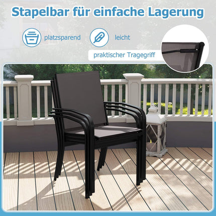 Gartensessel-Set – Stapelbar, atmungsaktiver Stoff, Grau