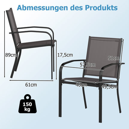 Gartensessel-Set – Stapelbar, atmungsaktiver Stoff, Grau