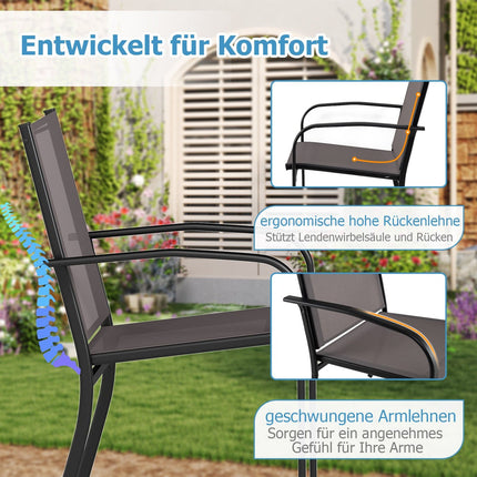 Gartensessel-Set – Stapelbar, atmungsaktiver Stoff, Grau