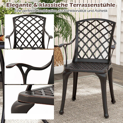 Outdoor Dining Chairs Set, Cast Aluminum, Copper Red, 2-Pack