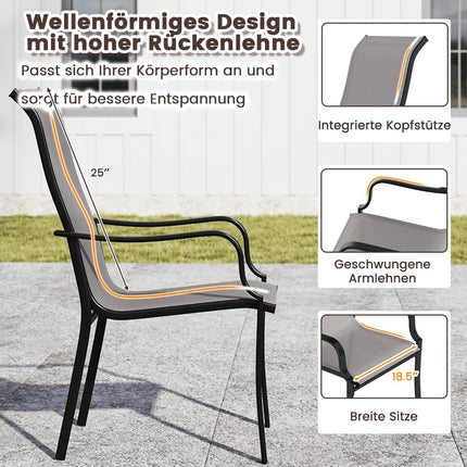 Outdoor Dining Chairs Set, High Back, 150kg Capacity, Grey