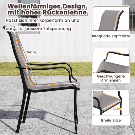 Outdoor Dining Chairs Set, High Back, 150kg Capacity, Grey