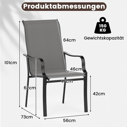 Outdoor Dining Chairs Set, High Back, 150kg Capacity, Grey