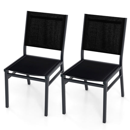 Outdoor Esszimmerstühle 2er-Set, atmungsaktiver Stoff, Schwarz