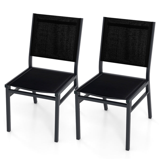 Outdoor Esszimmerstühle 2er-Set, atmungsaktiver Stoff, Schwarz