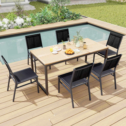 Outdoor Esszimmerstühle 2er-Set, atmungsaktiver Stoff, Schwarz