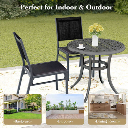 Outdoor Esszimmerstühle 2er-Set, atmungsaktiver Stoff, Schwarz