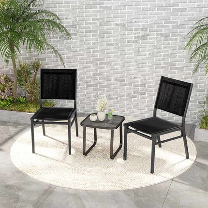 Outdoor Esszimmerstühle 2er-Set, atmungsaktiver Stoff, Schwarz