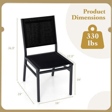 Outdoor Esszimmerstühle 2er-Set, atmungsaktiver Stoff, Schwarz
