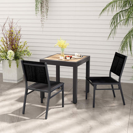 Outdoor Esszimmerstühle 2er-Set, atmungsaktiver Stoff, Schwarz