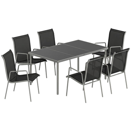 Gartengarnitur, 7-teilig, Glastisch & stapelbare Stühle