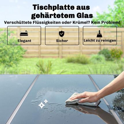 Gartengarnitur, 7-teilig, Glastisch & stapelbare Stühle