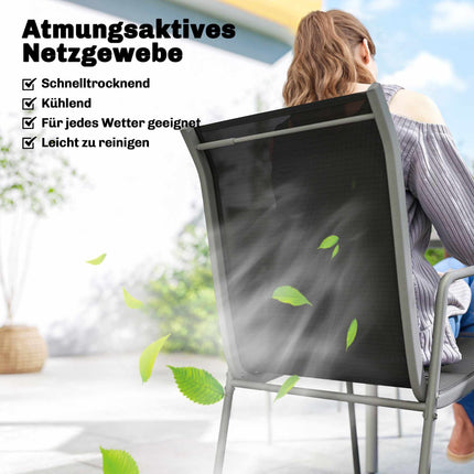 Gartengarnitur, 7-teilig, Glastisch & stapelbare Stühle