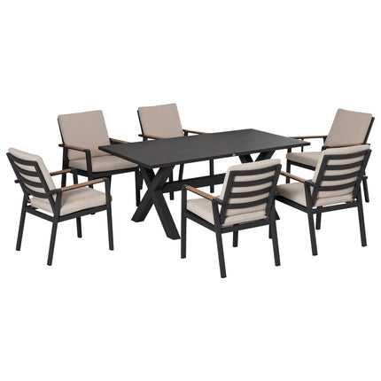 Outdoor Dining Set for 6, Weatherproof, Black/Grey