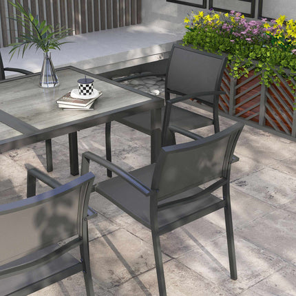 Outdoor Dining Set with Table and 6 Stackable Chairs, Grey