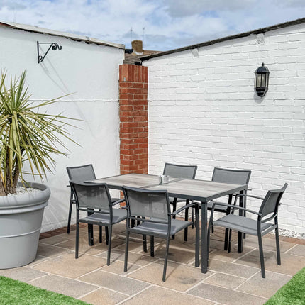 Outdoor Dining Set with Table and 6 Stackable Chairs, Grey