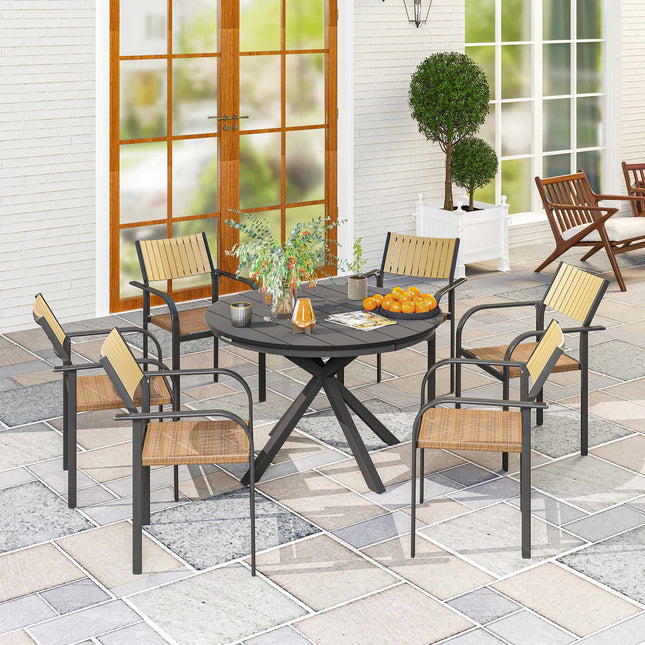 Gartentisch für 6 Personen, Aluminiumrahmen, Schwarz
