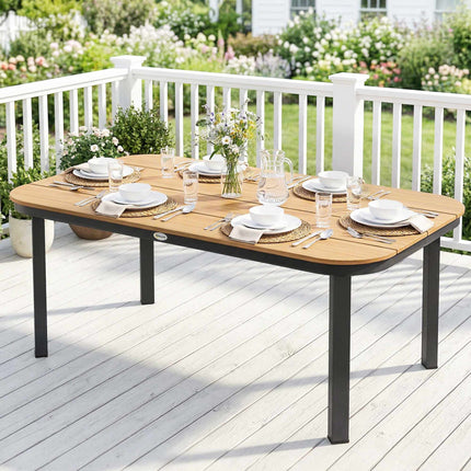 Outdoor Dining Table for 6, WPC Top, Metal Frame, 155x88 cm